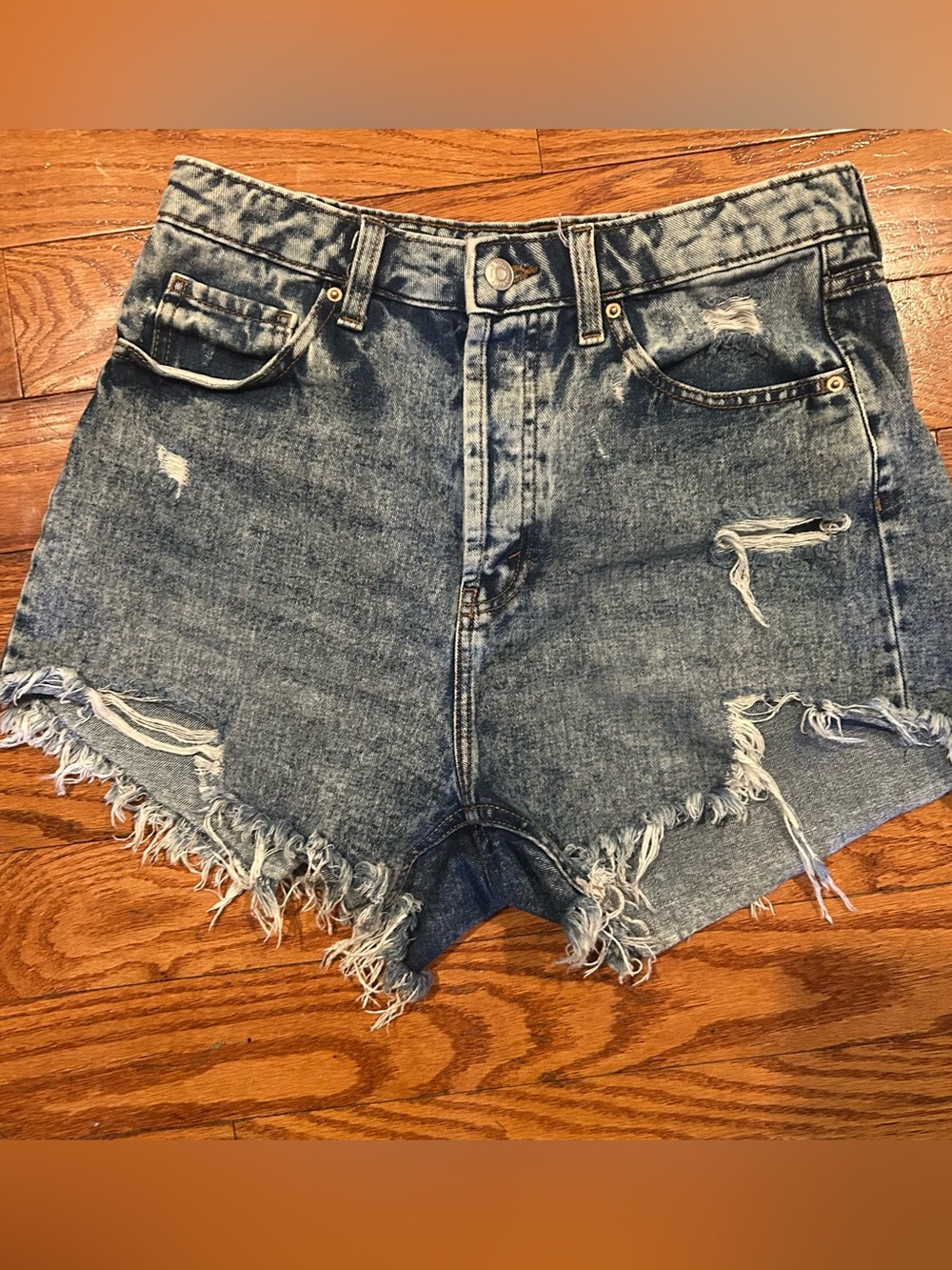 Wild Fable Highest Rise Distressed Acid Wash Jean Shorts ButtonFly Sz 8 Festival
